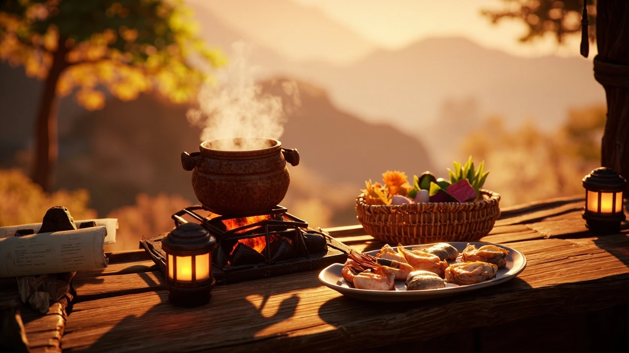 Seafood platter in Dreamlight Valley served on a wooden table at a cooking station