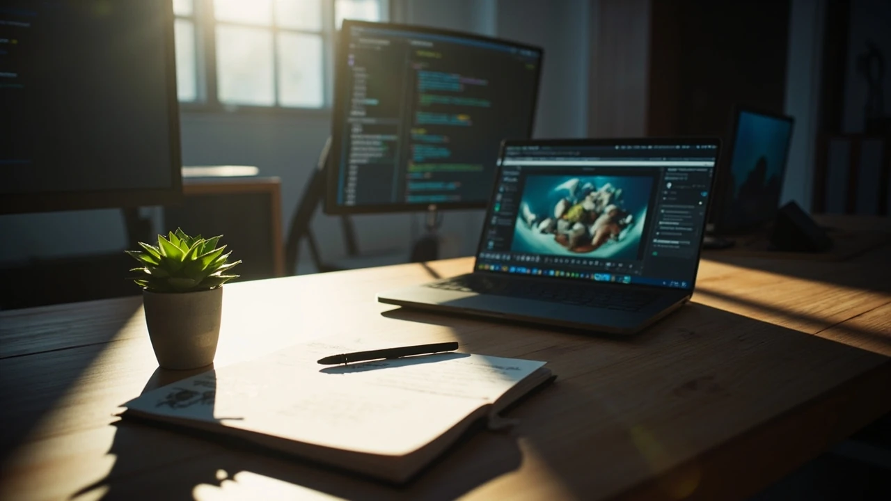 A developer reviewing grow a garden 2 codes on a laptop in a Roblox studio environment